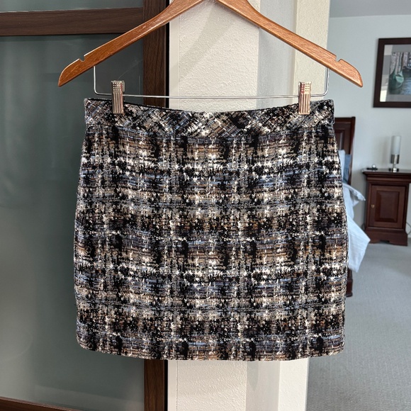 J Crew Silk-blend Gilded Tweed Mini Skirt - Blue/Black/White Size 4 - Picture 2 of 10